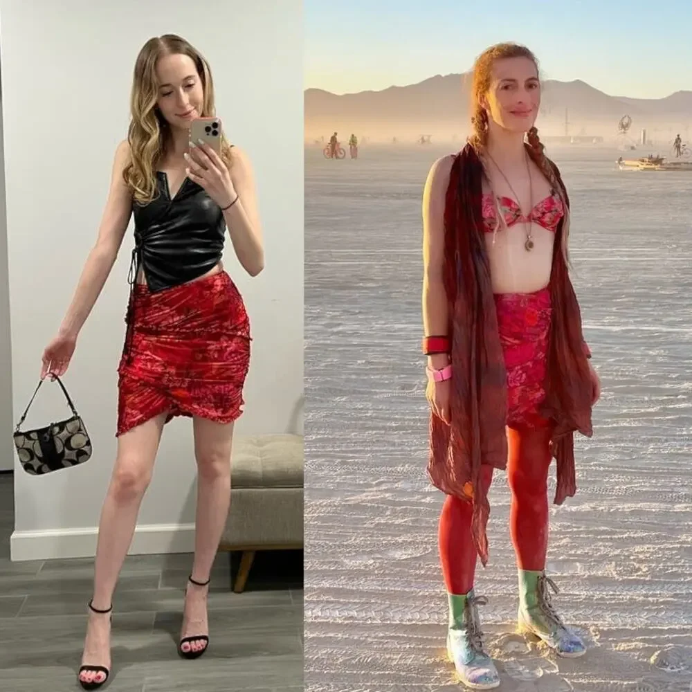 FOR LOVE & LEMONS Alia Floral Satin Mini Skirt Red Ruched Ruffle Festival Club